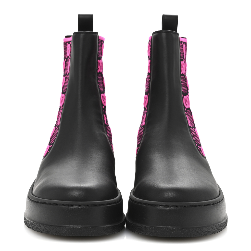 Gucci - Dali Soft Calfskin Technical Jersey Knit GG Monogram Ankle Boots