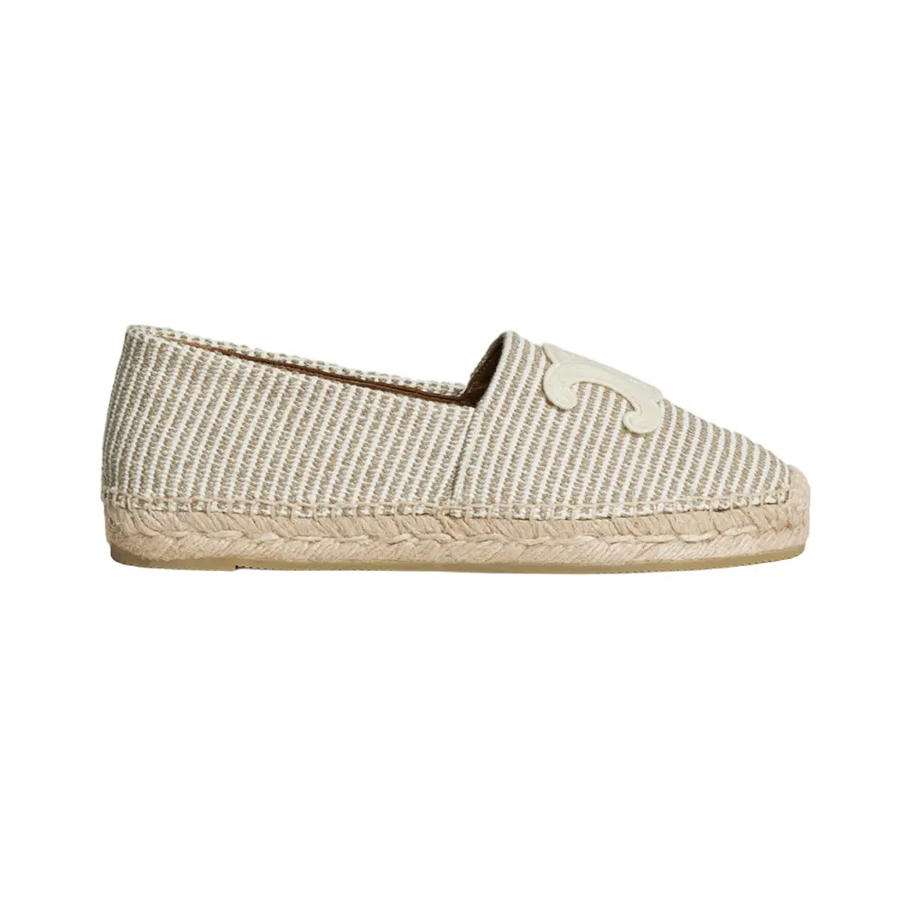 Celine - Triomphe Les Espadrilles Striped Canvas Embroidered Patch Beige/Ecru