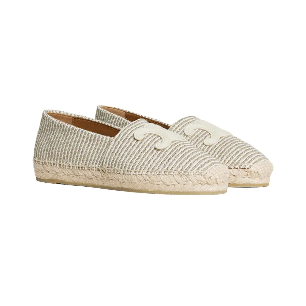 Celine - Triomphe Les Espadrilles Striped Canvas Embroidered Patch Beige/Ecru