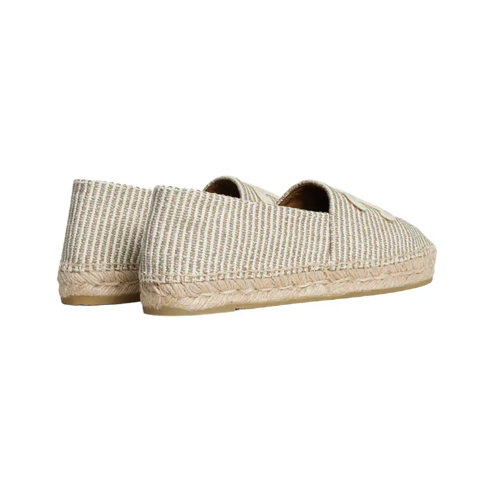 Celine - Triomphe Les Espadrilles Striped Canvas Embroidered Patch Beige/Ecru