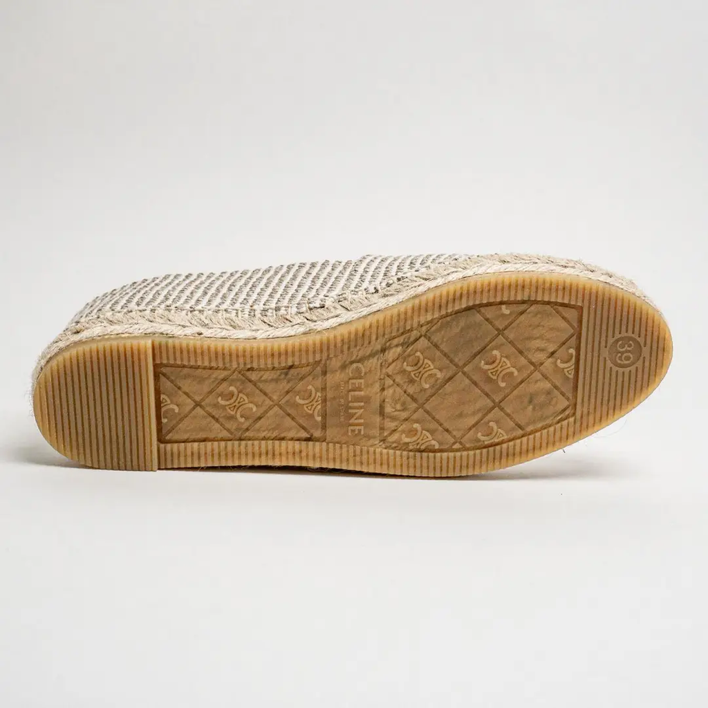 Celine - Triomphe Les Espadrilles Striped Canvas Embroidered Patch Beige/Ecru