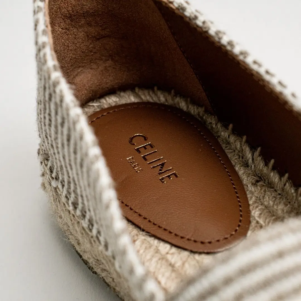 Celine - Triomphe Les Espadrilles Striped Canvas Embroidered Patch Beige/Ecru