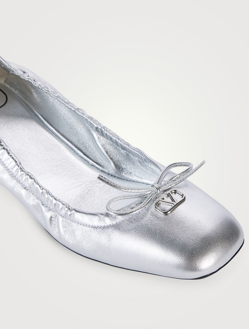 Valentino Garavani - VLogo Metallic Leather Ballerinas