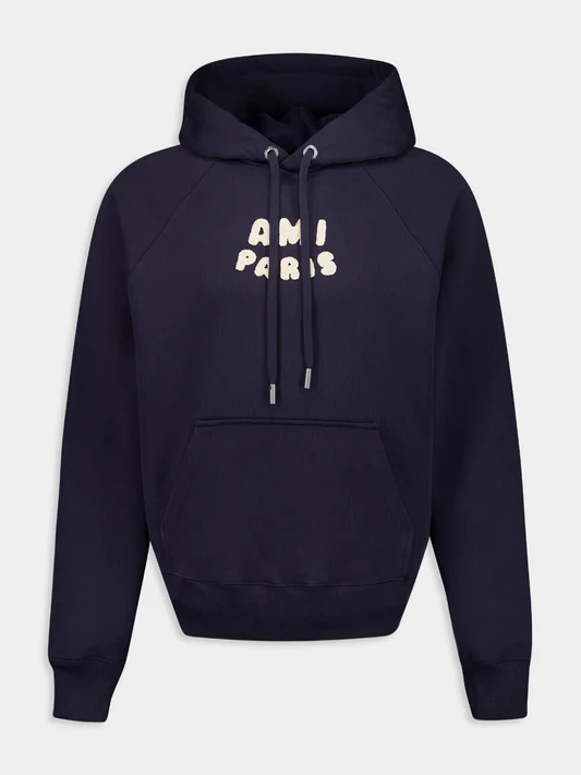 Ami Paris -  Cotton Hooded Sweatshirt with Patch